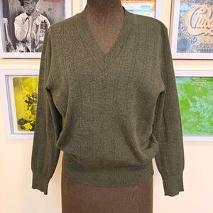 Vintage 90s Olive Green V-Neck Knit Sweater